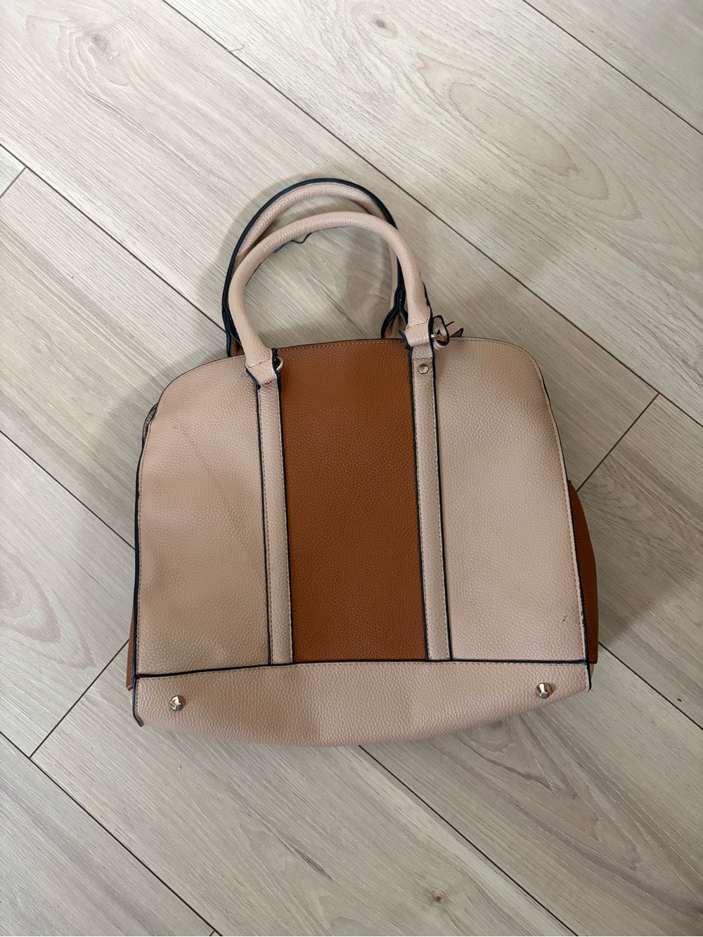 IMAN Two-Tone Beige and Tan Satchel Bag